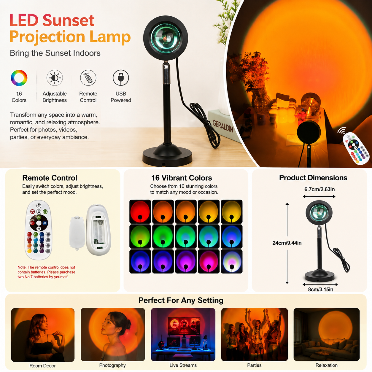 LED Sunset Projection Lamp
