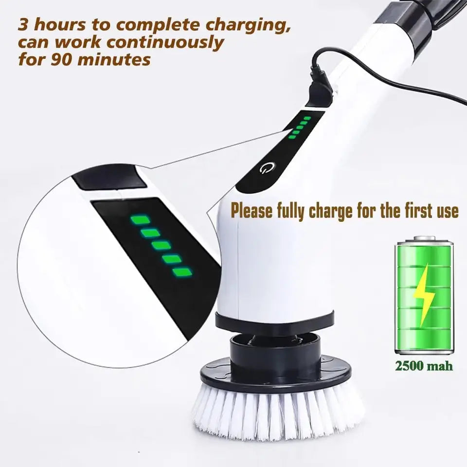Cordless electric spin scrubber with brush head