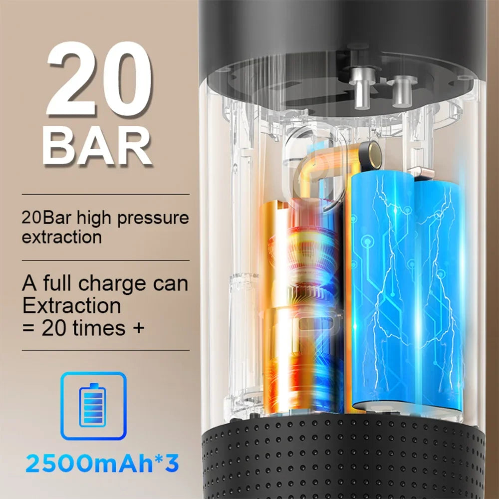 20 Bar high pressure extraction, 2500mAh x3 battery