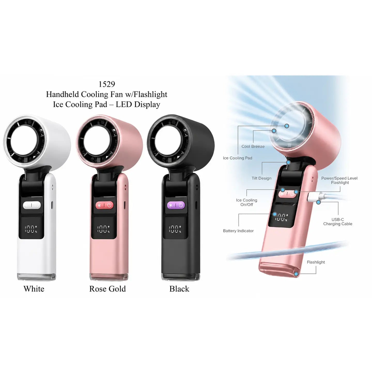 Handheld Ice Cooling Fan & Flashlight